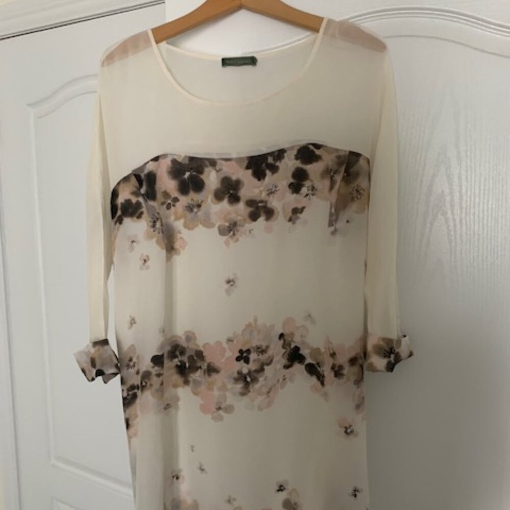 Stunning Mint Velvet silk mini dress/tunic, sheer bodice top & sleeves.